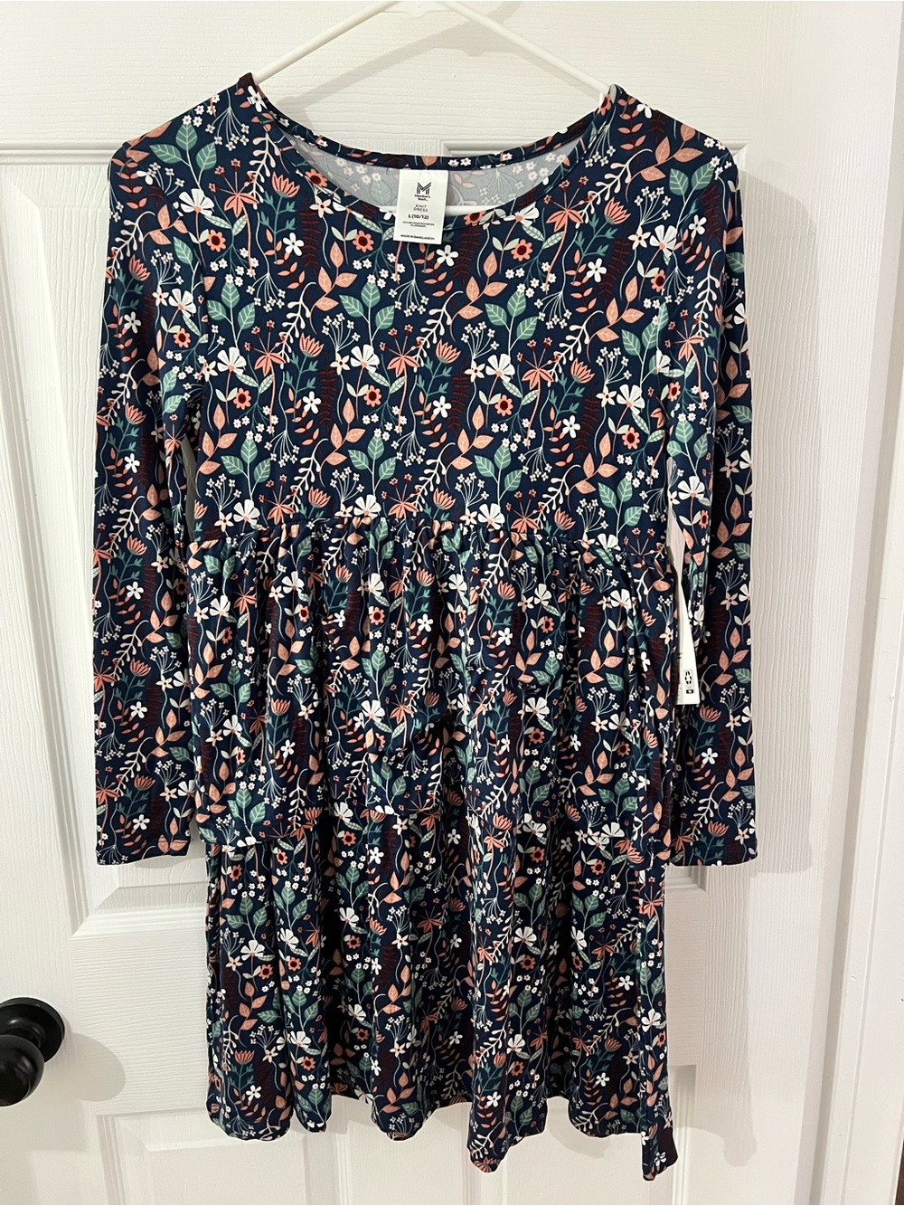 Girls' Navy Floral Long-Sleeve Twirl Dress